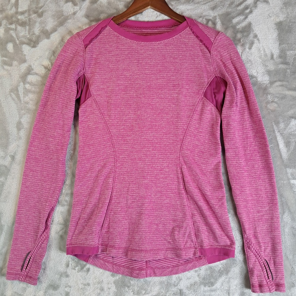 Lululemon Swiftly Tech Long Sleeve Top Pink Heathered Shirt Thumbholes Sz 6 S